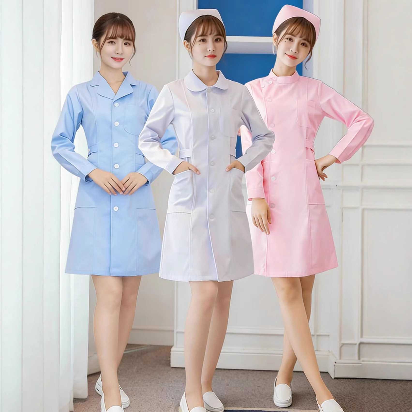 护士服女夏季粉色白大褂短袖大码