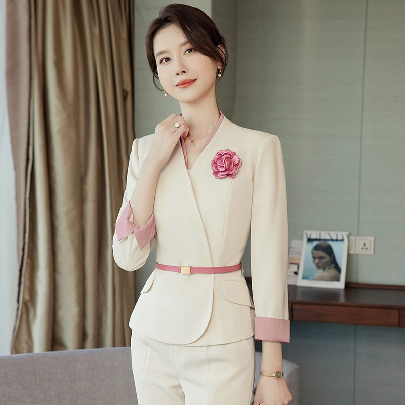 春装时尚职业西装女收腰美容师前台售楼部经理商务酒店西服套装女