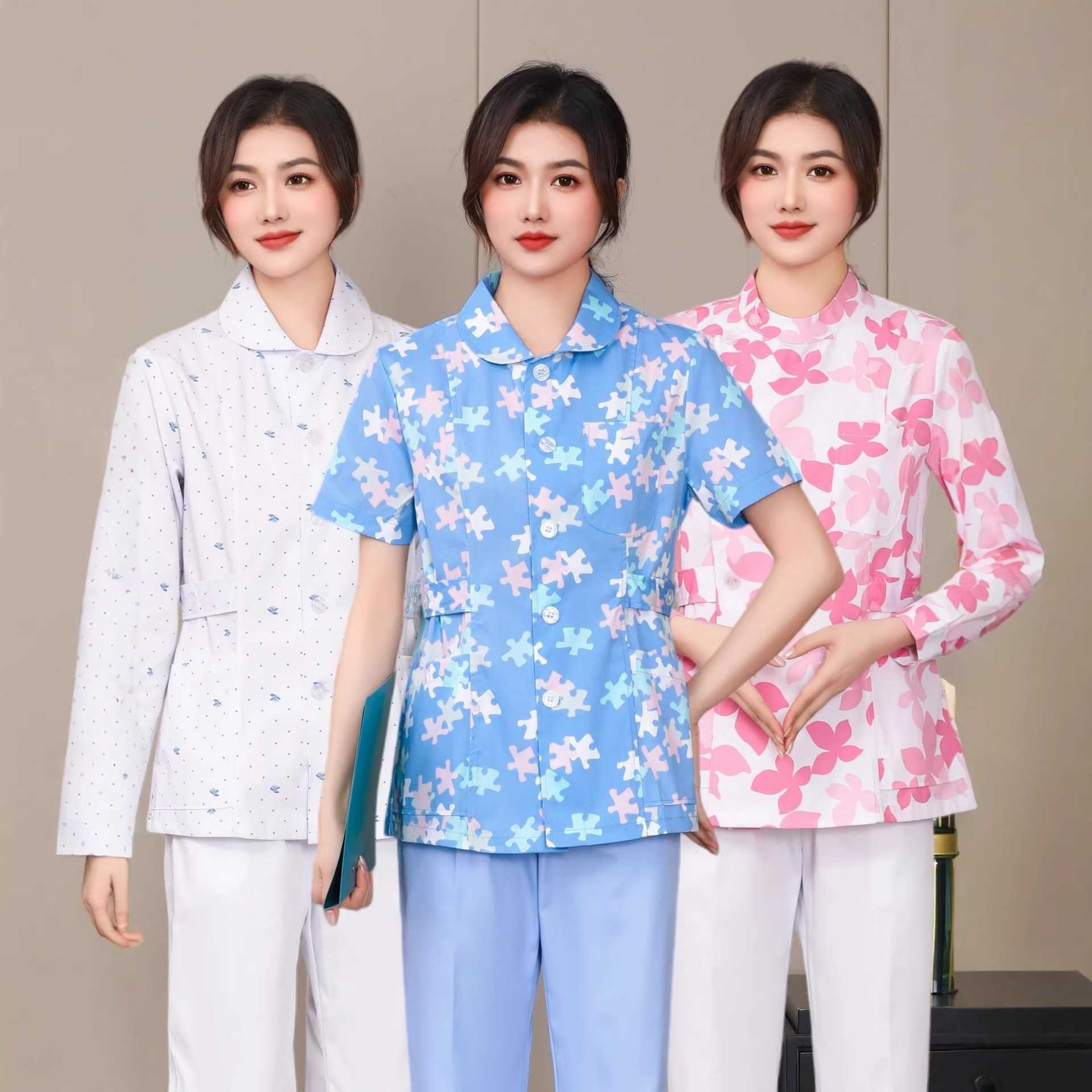 碎花护士服女款短袖分体套装长袖