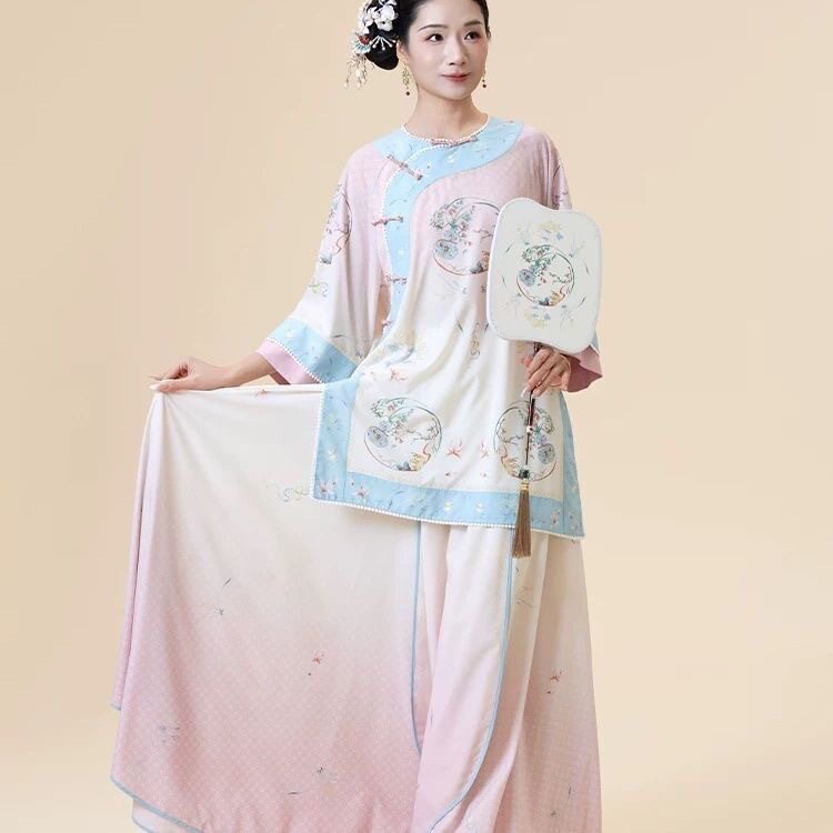 新款古典舞服新中式飘逸宽松粉色