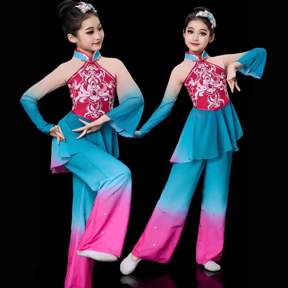 儿童秧歌舞蹈服女童飘逸手绢舞30