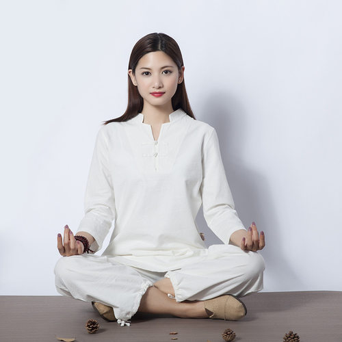 棉麻禅修瑜伽服女宽松太极茶服｜