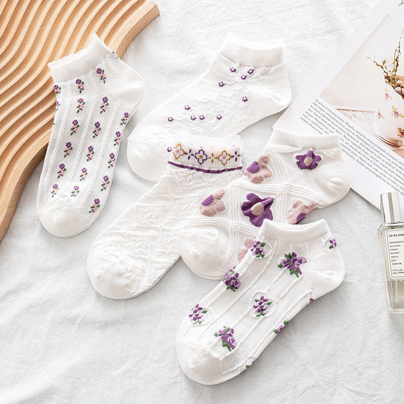 s357 小碎花浅口隐形jk洛丽塔船袜女学院风ins潮流短袜