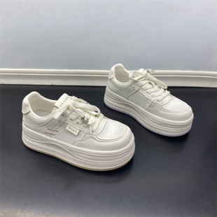 2026春夏新款真皮女鞋学院风小白鞋厚底外穿显高精致潮流休闲鞋女