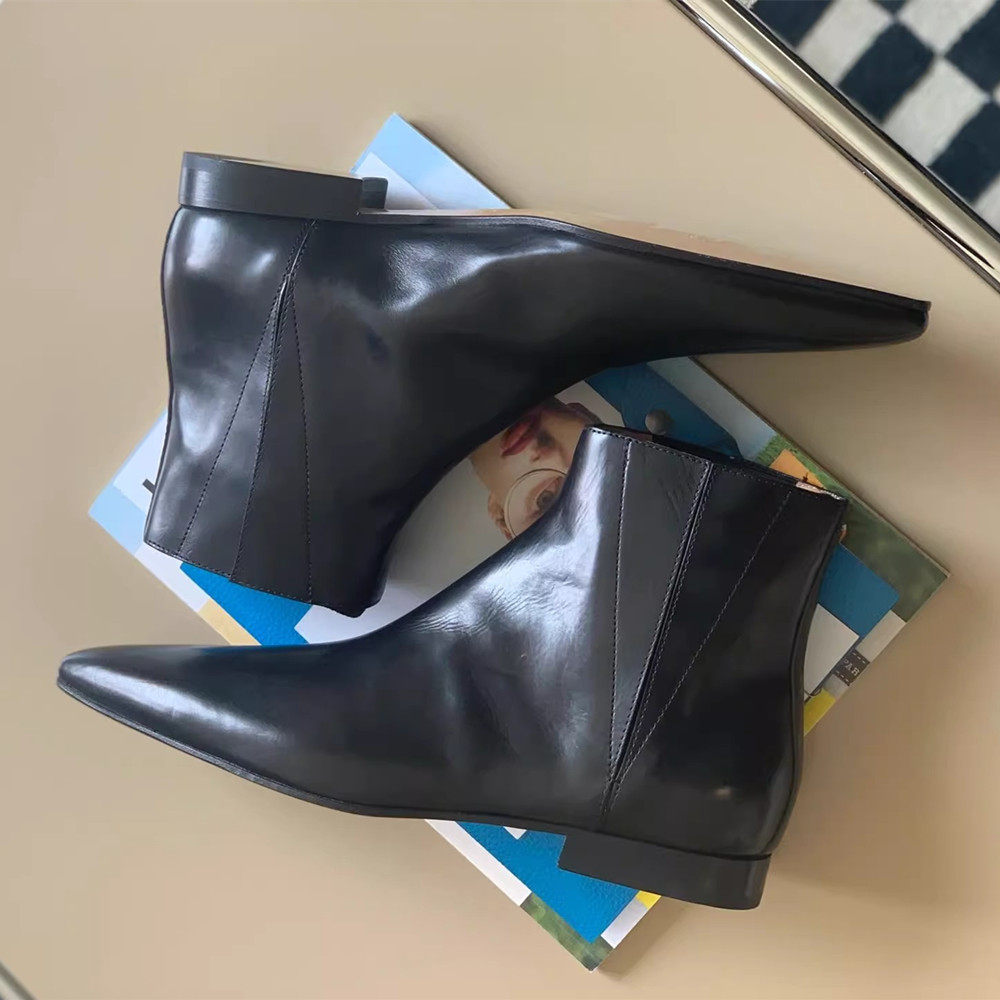 牛皮版~真皮尖头切尔西短筒女冬季加绒复古百搭小踝靴平底马丁靴