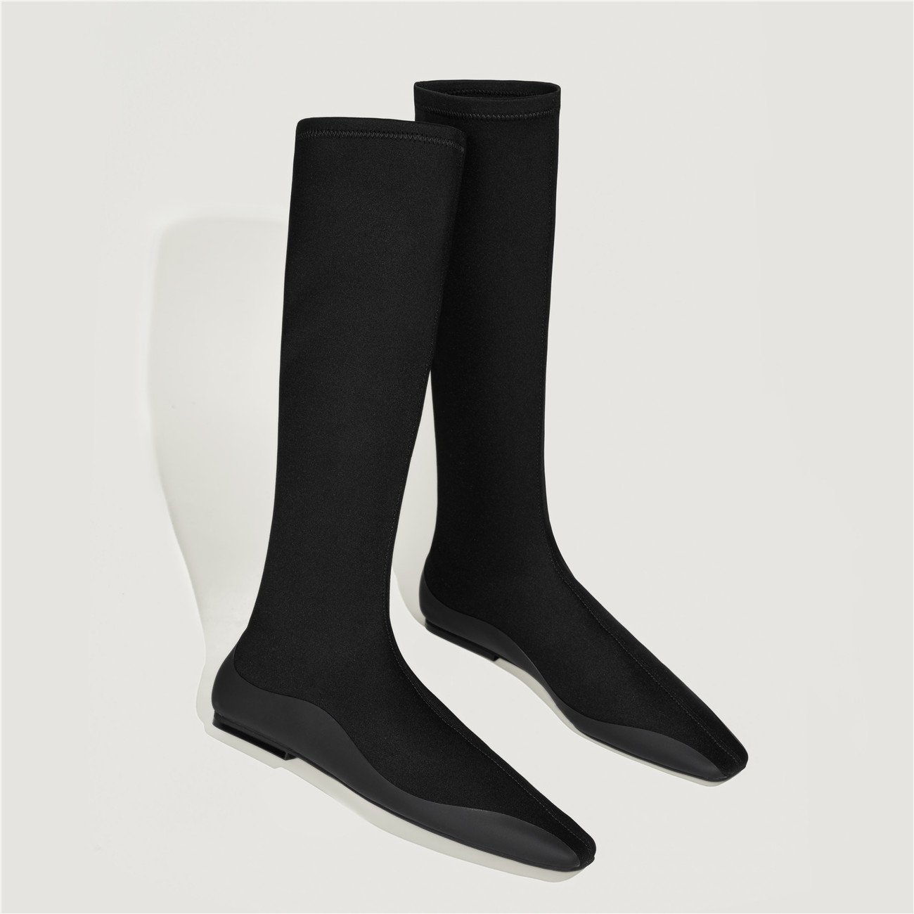 羊皮版~内增高4CM弹力靴方头套筒长靴女不过膝骑士靴包腿显瘦瘦靴