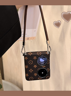 复古棕色适用华为pocket2手机壳小米mixflip欧美荣耀magicvflip奢华三星zflip6潮牌oppofindn3flip手提保护套