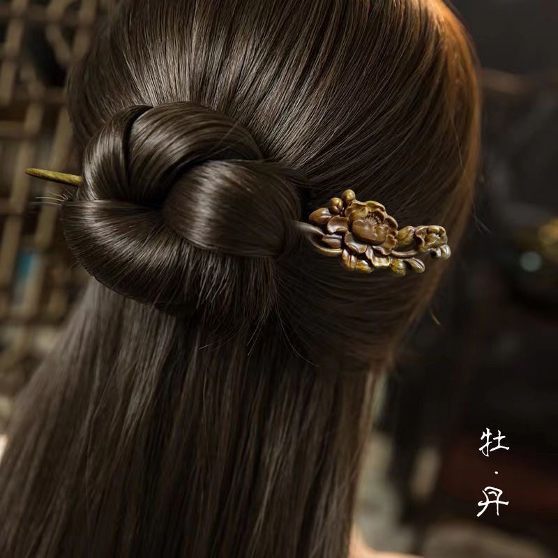 绿檀木盘发手工发簪古风简约挽发