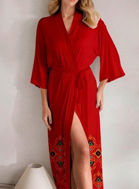 耀婷新款大码睡衣女夏季缎面雪纺轻奢冰丝绸睡袍家居服WP3433