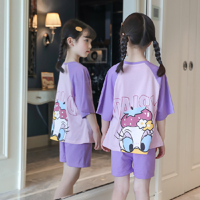 CHILDRENS PAJAMAS SUMMER COTTON SHORT SLEEVE THIN GIRL SET MIDDLE CHILDREN GIRLS PRINCESSES BABY CARTOON LOUNGEWEAR