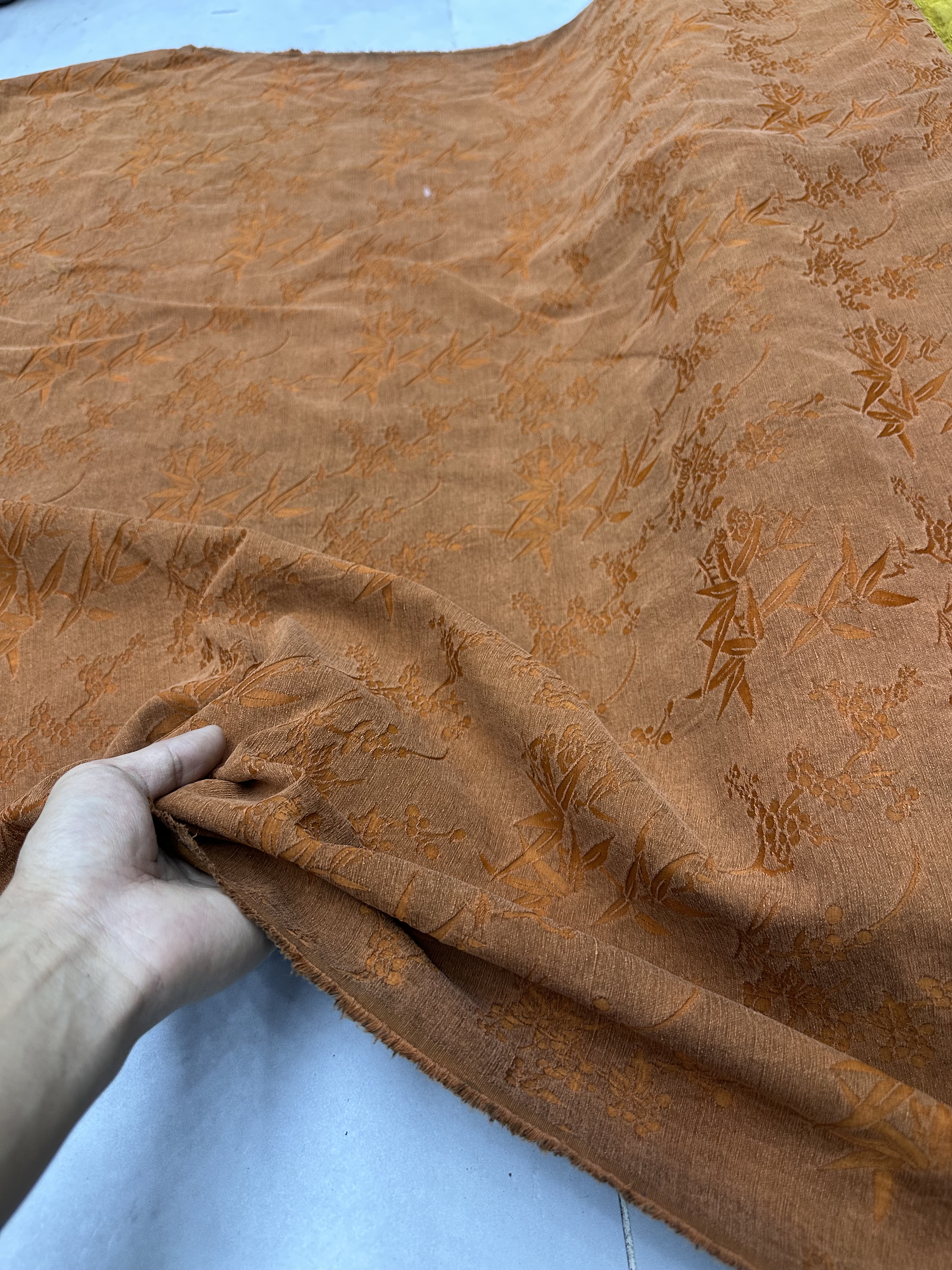 非遗香云纱油丝面料重磅真丝提花竹子旗袍汉服服装布料
