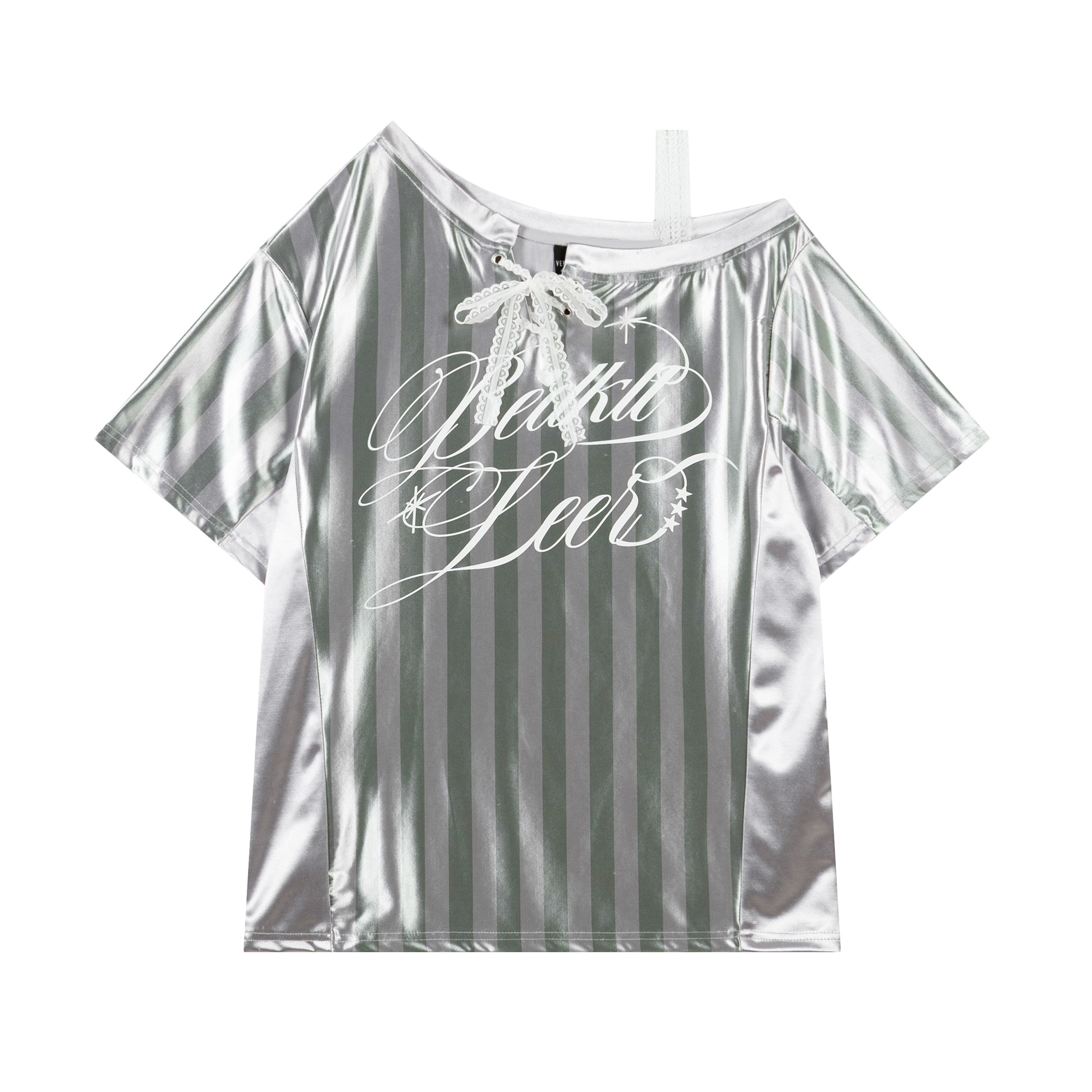 Blokette Chic: Off-Shoulder Striped Lace Summer Tee for Women - Product image 5