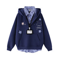 Two new autumn and winter school style loose bf couple fleece jackets with star check patchwork hoodies for women thumbnail 7