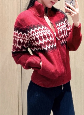 LP风格私服小众复古撞色羊毛羊绒毛衣针织开衫女春秋外套