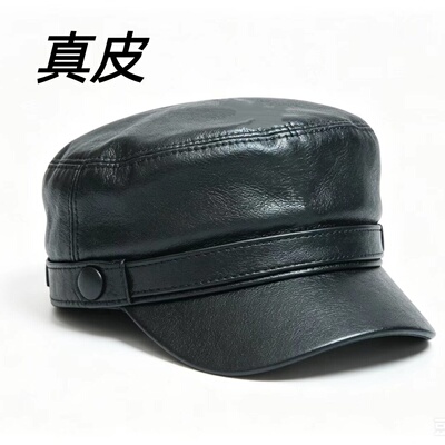 蒂羽森新款真皮帽子平顶帽休闲秋冬季鸭舌帽头层牛皮保暖