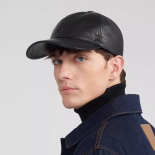 春秋头层羊皮棒球帽男士休闲帽户外真皮帽子中老年薄款羊皮鸭舌帽