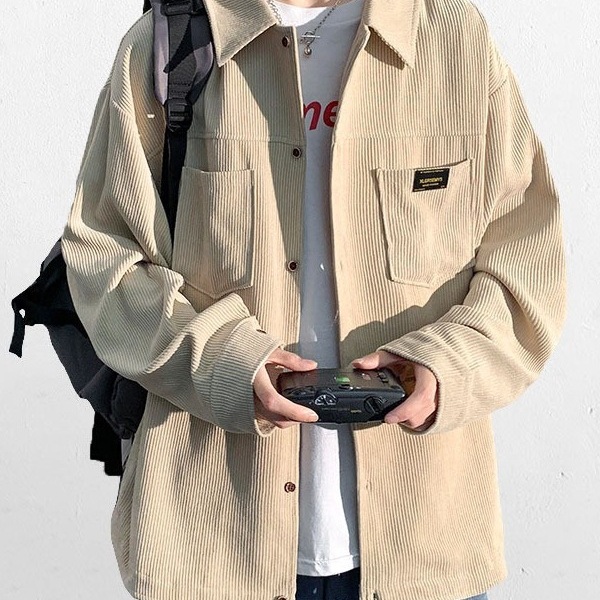 灯芯绒长袖衬衫男宽松翻领休闲