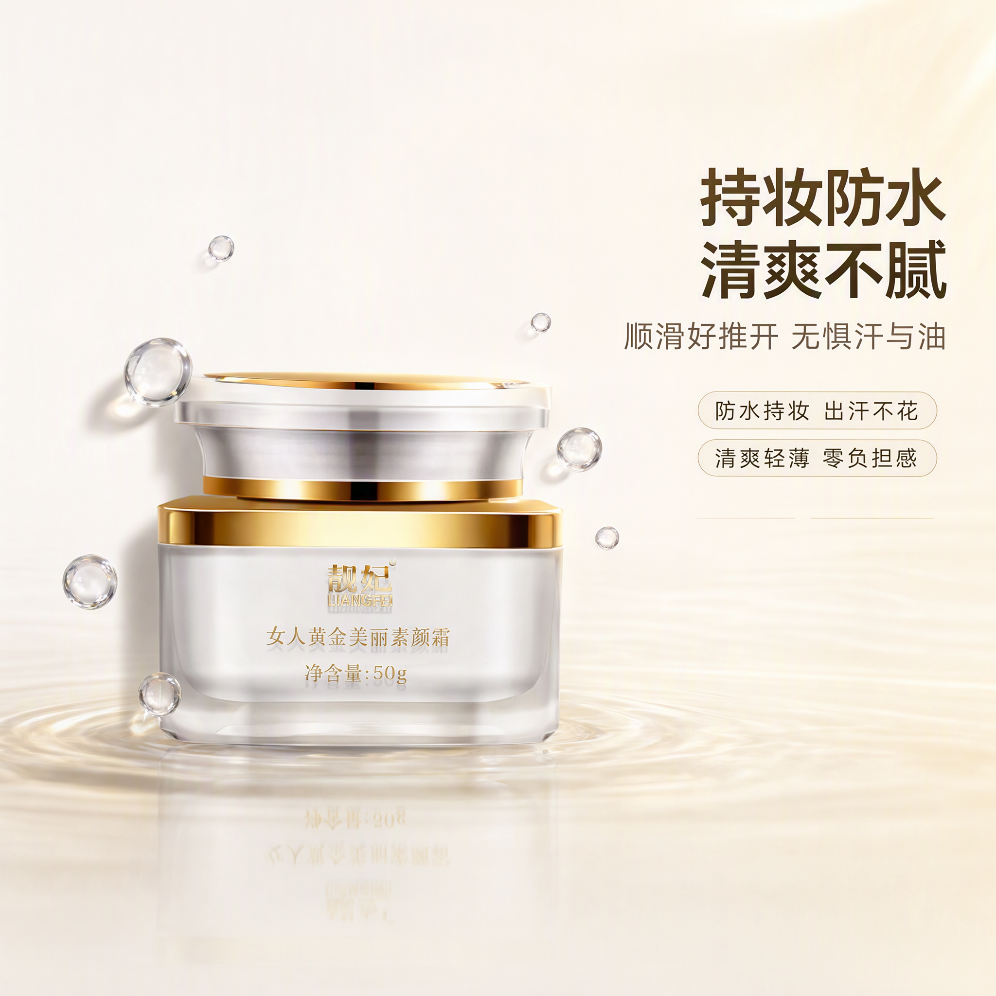 靓妃女人黄金美丽素颜霜持妆防水清爽不腻补水保湿50g