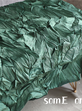 三宅一生百叶乱褶墨绿色拉直量褶皱肌理布 设计师个性创意改造布