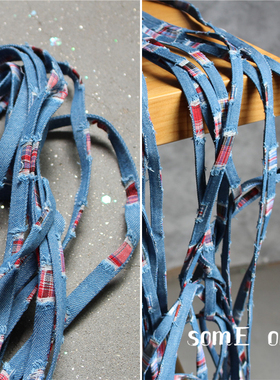 北欧蓝色做旧破碎牛仔织带拼接手工diy装饰材料时装创意编织辅料
