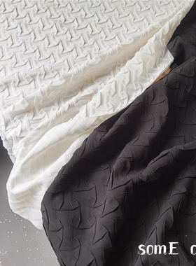 立体设计面料 特殊肌理手工压褶 雪纺重叠编织服装几何编织布料
