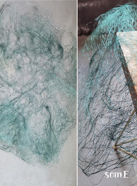绿色枯草不规则褶皱编织立体重肌理纱线网纱布料服装设计师面料改