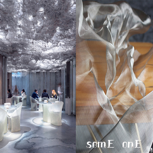 进口可塑形钢丝网 设计师钢丝网创意造型纱网布银色云雾纱背景布