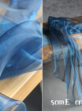 玻璃亮感加密深邃蓝色欧根纱 婚庆背景时装造型纱布设计创意布料