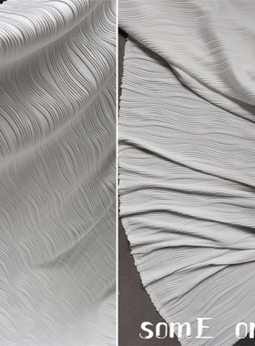 白色雷拉肌理线条 弹力条纹布料 原创diy褶皱服装礼服设计师面料