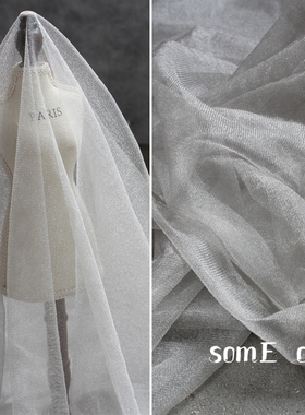 薄款珠光骨灰色柔软网纱布料蓬蓬裙礼服时装性感透视装设计师布料