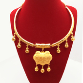 儿童亲子推拉手镯铜镀金色满月礼物宝宝镯子沙金项圈长命锁吊坠