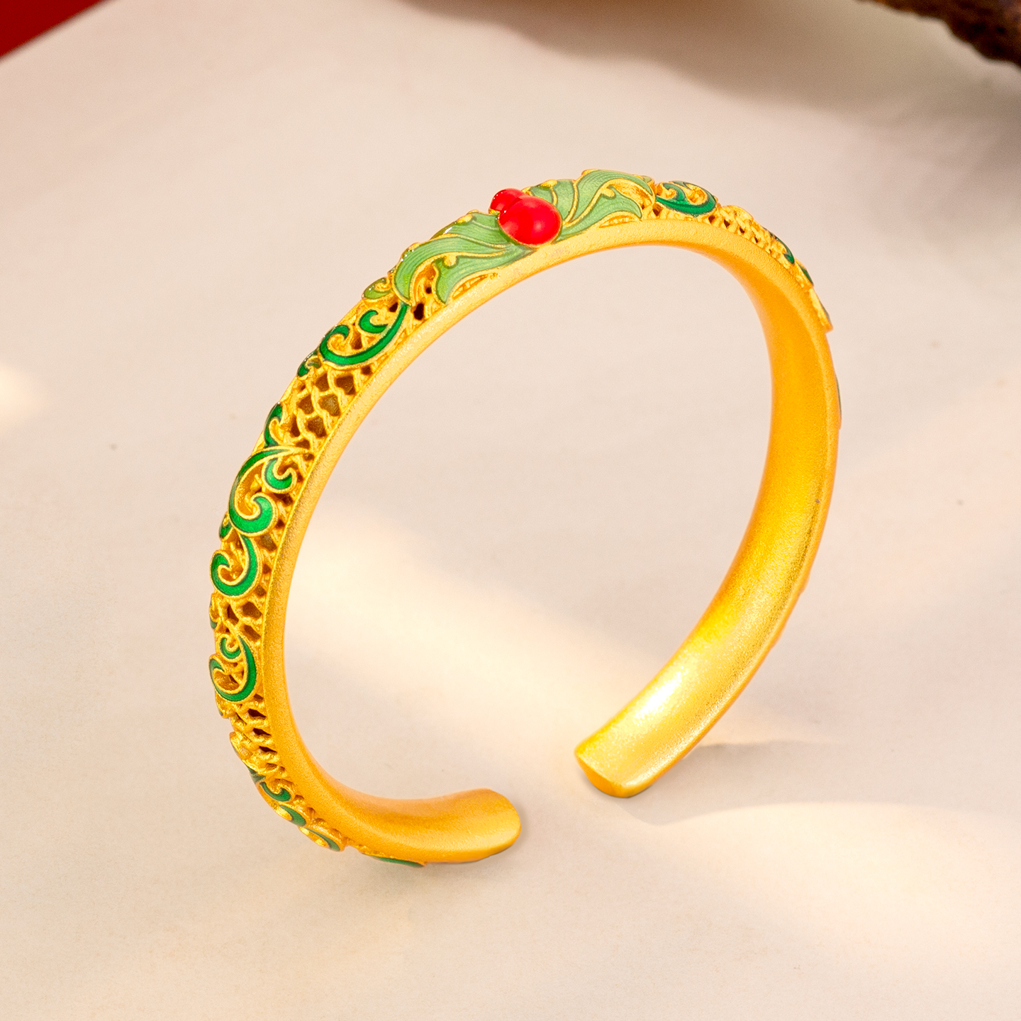 新中式仿金色花丝珐琅彩葫芦手环女款宫廷风百搭开口镯子精美饰品