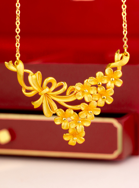 镀黄金色拉丝蝴蝶生花项链精致