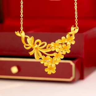 新中式仿金结婚五金拉丝蝴蝶生花项链女新娘订婚五金首饰仿真套装
