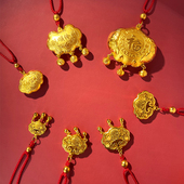 新中式 沙金锁包福字项圈吊坠满月周岁男女宝宝长命锁铃铛拍照道具