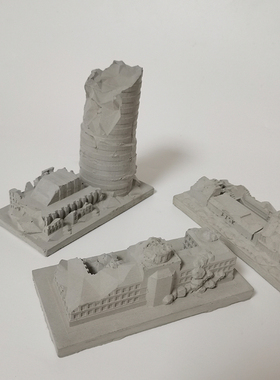 麦田里原创建筑大城市废墟水泥混凝土鱼缸造景装饰布景桌面摆件