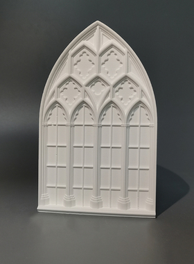 哥特风教堂建筑窗户浅浮雕石膏艺术家居摆件北欧饰品桌面布景拍照