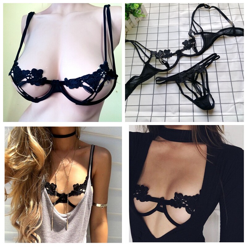 包邮S1337█外贸█有钢托█热辣美胸镂空蕾丝性感乳托套装 实物拍