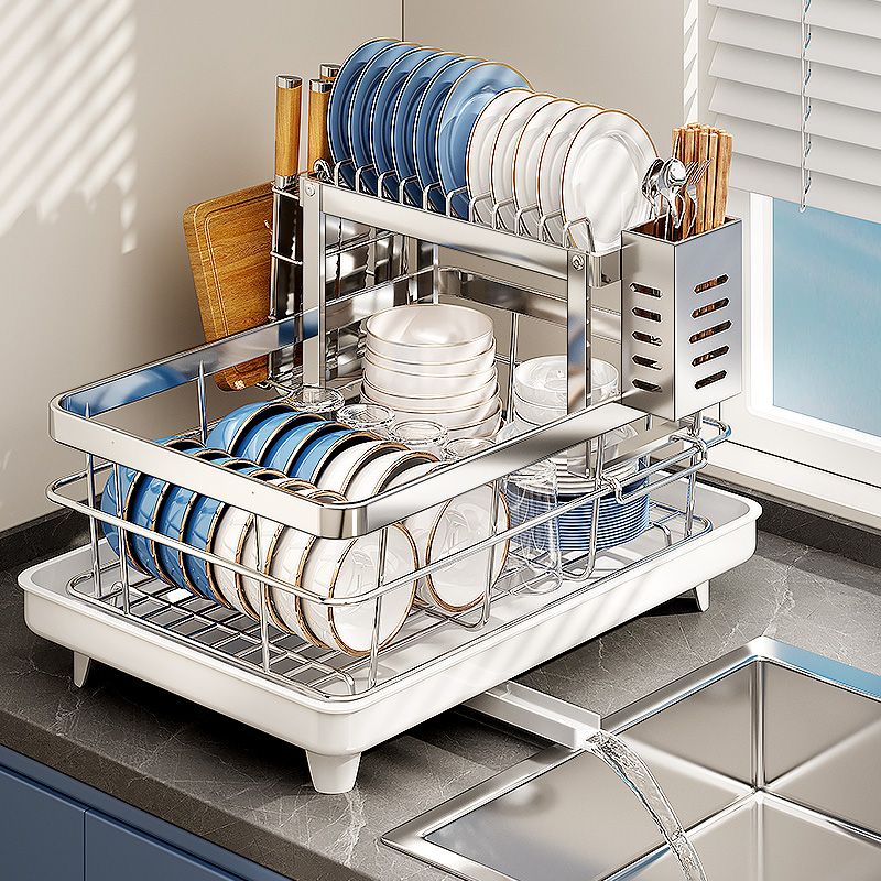304不锈钢碗碟收纳架水槽边沥水篮双层碗架厨房多功能碗盘沥水架