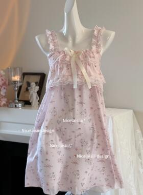 Nicelaisiii软萌修狗 甜美少女感蛋糕裙可爱春季新款吊带冰丝睡裙
