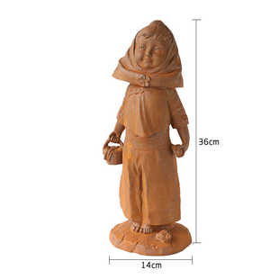 爱上花园 花园做旧锈色装饰摆件铸铁惠安女孩带帽子