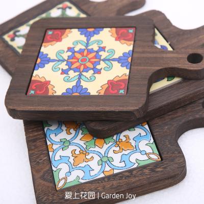 爱上花园杂货庭院阳台家居装饰收纳置物复古实木陶瓷杯垫