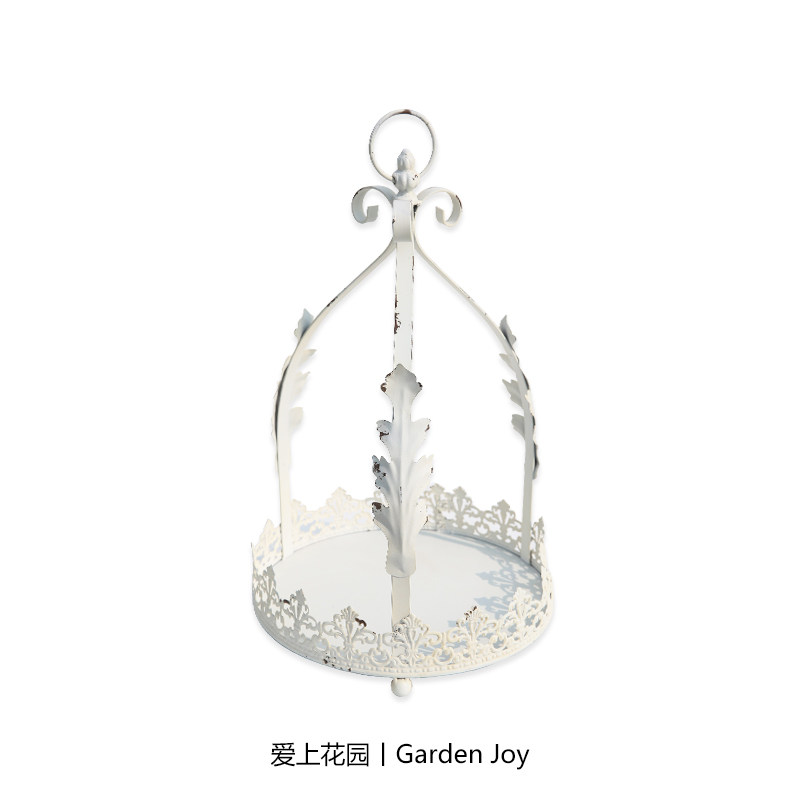 爱上花园 园艺杂货 铁艺做旧铁皮庭院装饰 白色花叶蕾丝鸟笼