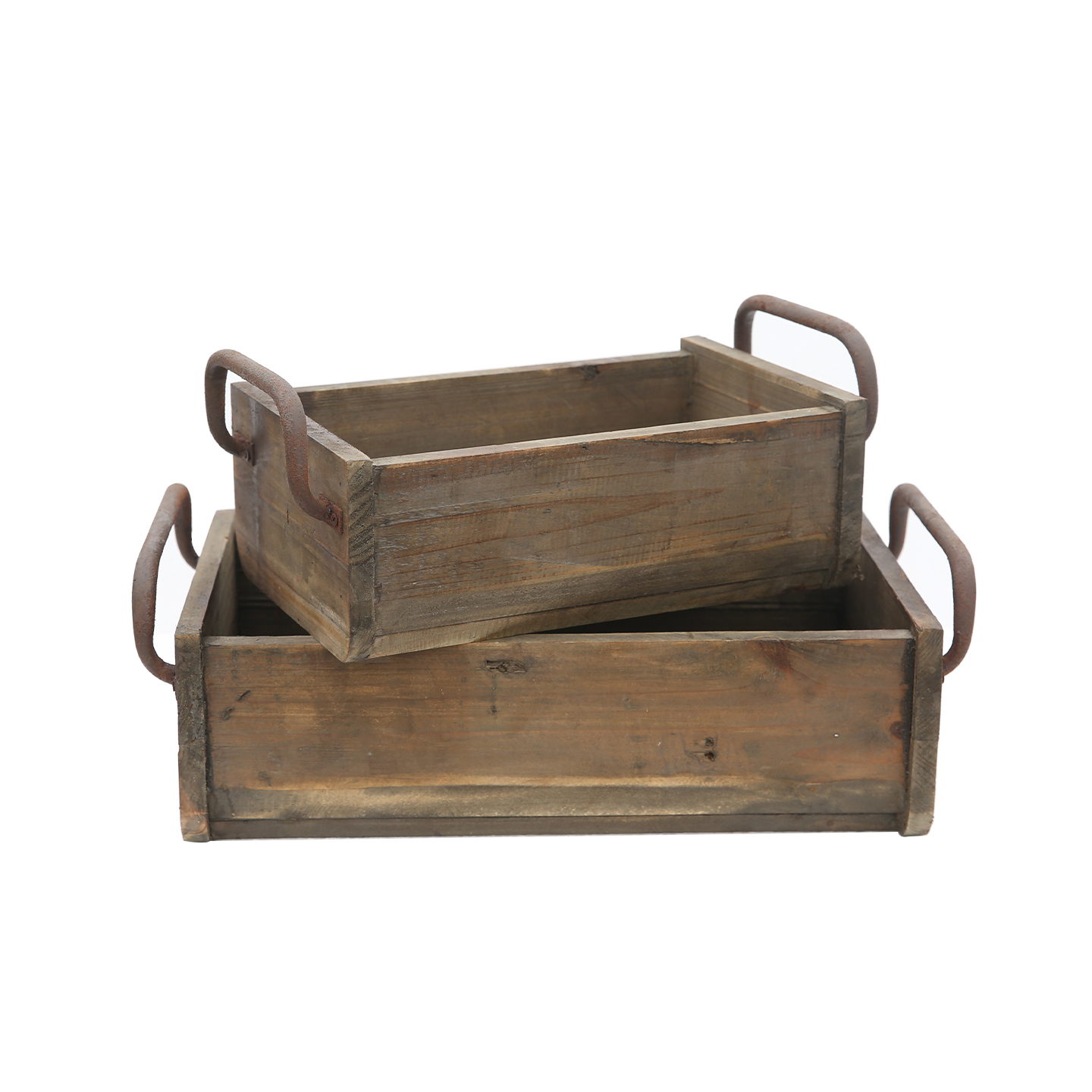 爱上花园庭院阳台家居杂货装饰收纳铁艺双把实木长方收纳盒