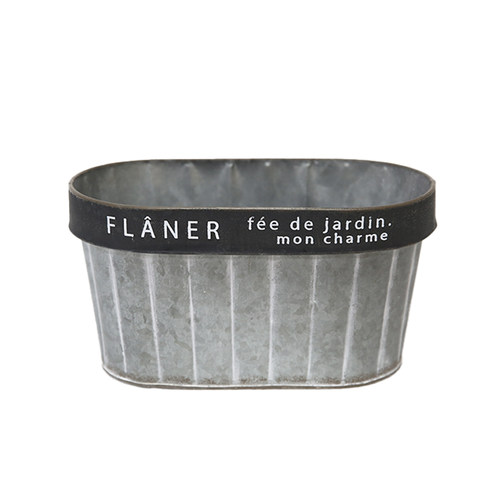 爱上花园 园艺杂货 铁艺铁皮做旧花盒 翻边椭圆黑边盆FLANER