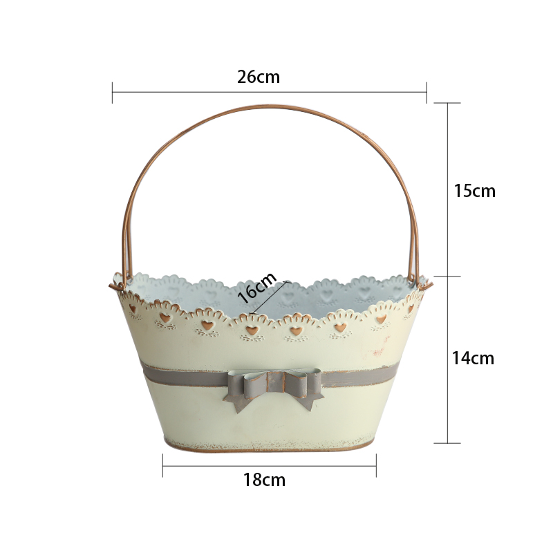 爱上花园阳台杂货日系ins风复古做旧蕾丝边蝴蝶结花盆提篮