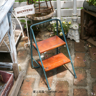 爱上花园丨园艺杂货 铁艺装饰摆件木质面铁腿 双层置物架花盆架