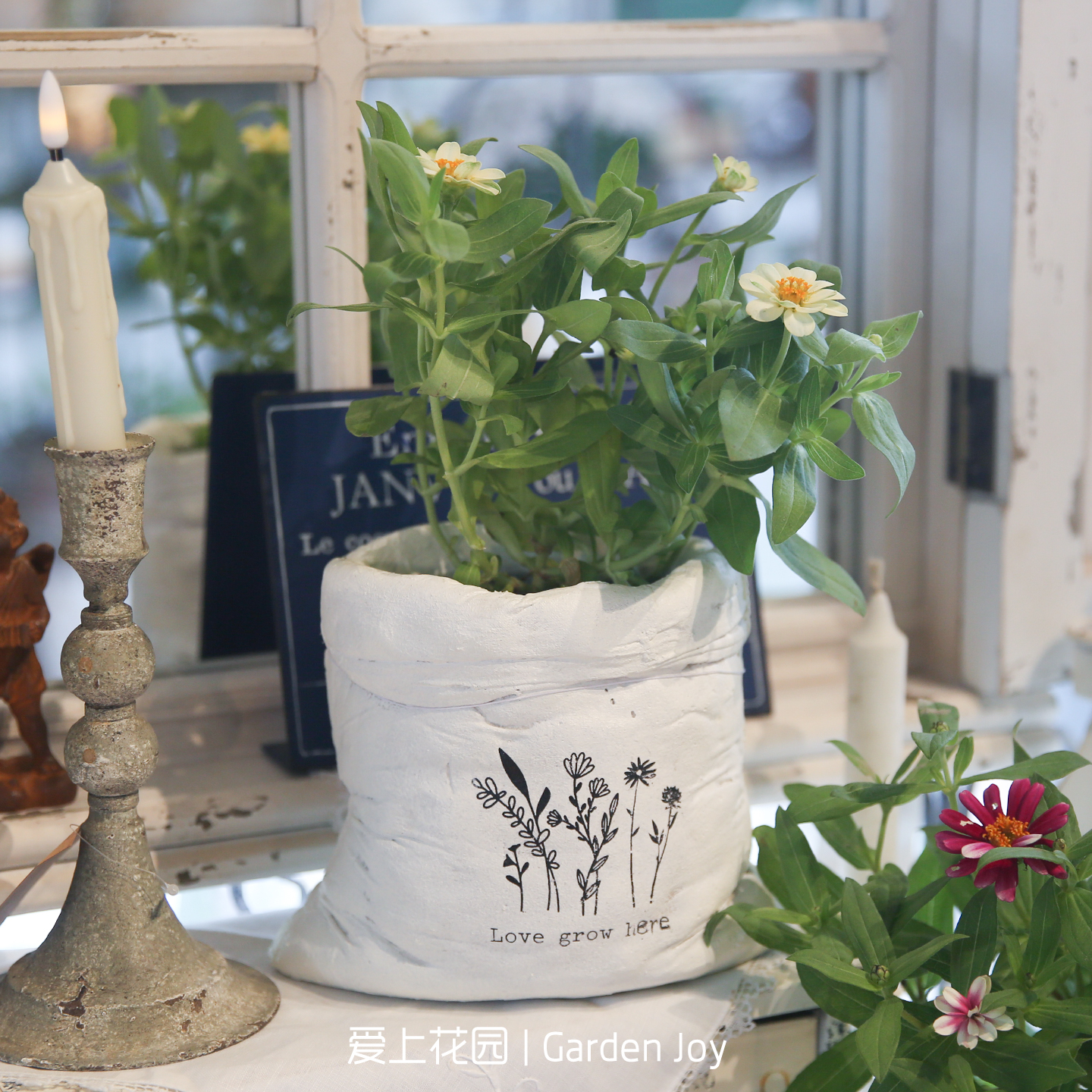 爱上花园创意花盆氧化镁仿麻袋花盆做旧印花轻奢造型多肉绿植花盆