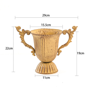 爱上花园杂货庭院阳台家居装饰法式花器铁艺做旧藤蔓双耳奖杯