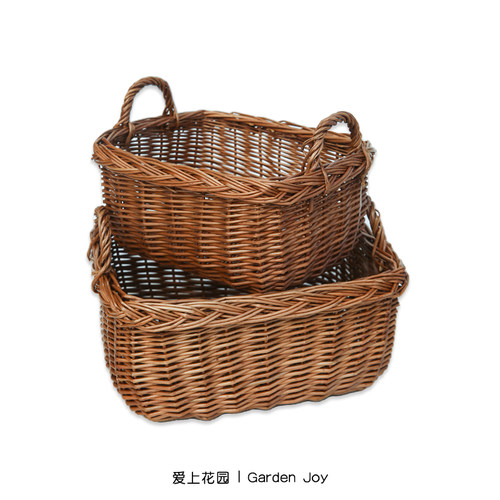 爱上花园|手工柳编 家居装饰收纳篮花篮挂篮 双耳方块收纳篮